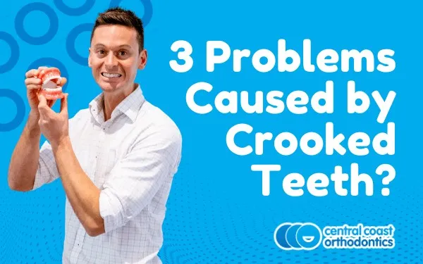 Banner reading 3 Problems Caused by Crooked Teeth, with an orthodontist holding a model of teeth