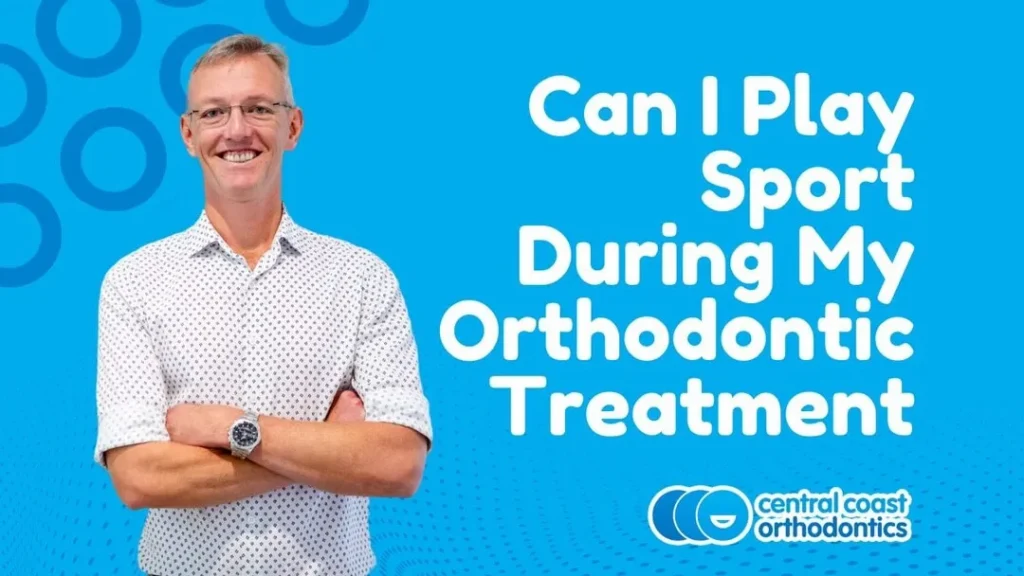 Banner reading Can I Play Sport During My Orthodontic Treatment, with an orthodontist standing with folded arms
